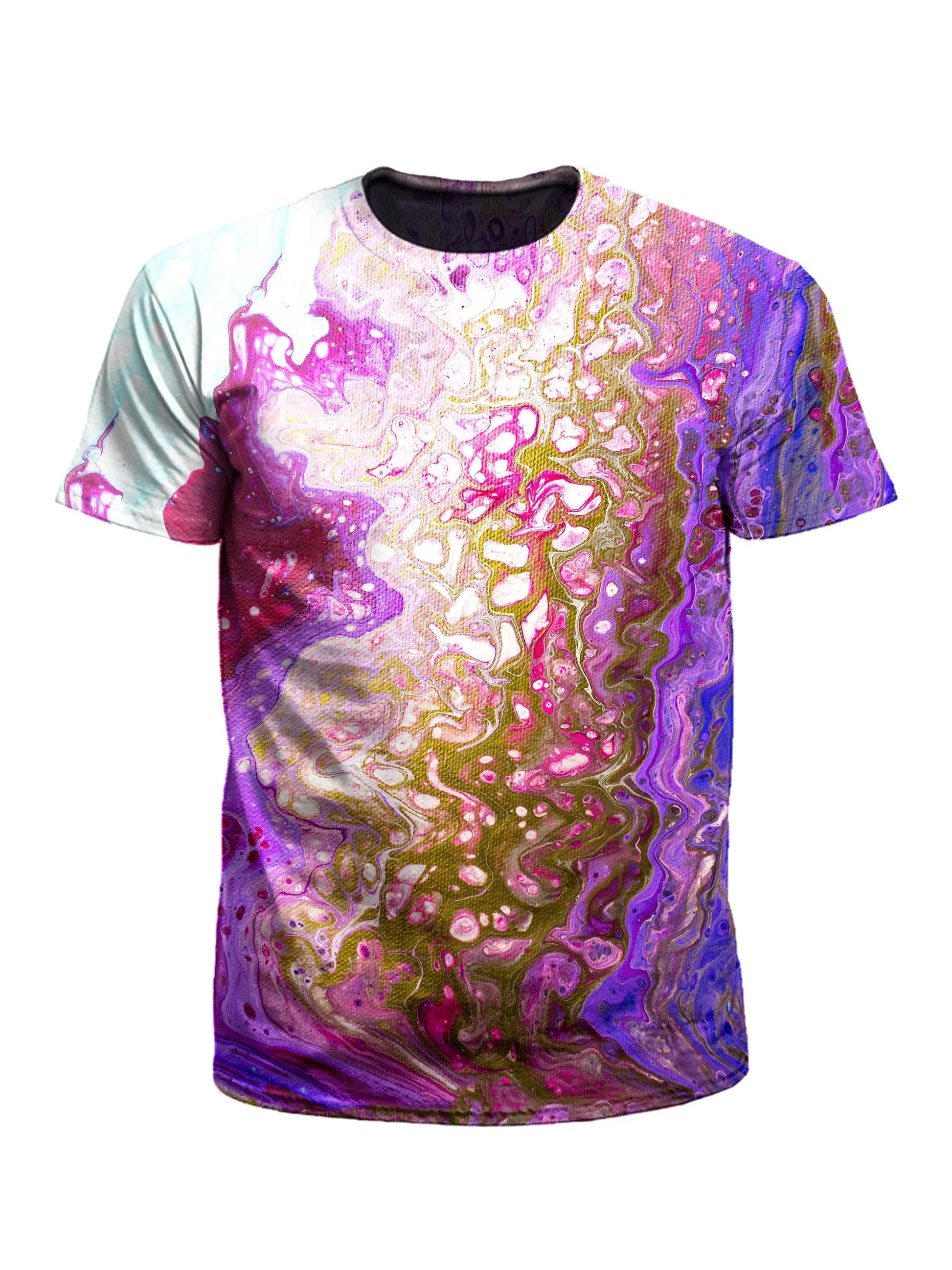 Men's pink, purple & gold marbling unisex t-shirt front view.