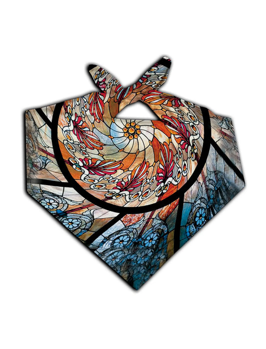 All over print stained glass mandala bandana by GratefullyDyed Apparel tied neck scarf view.