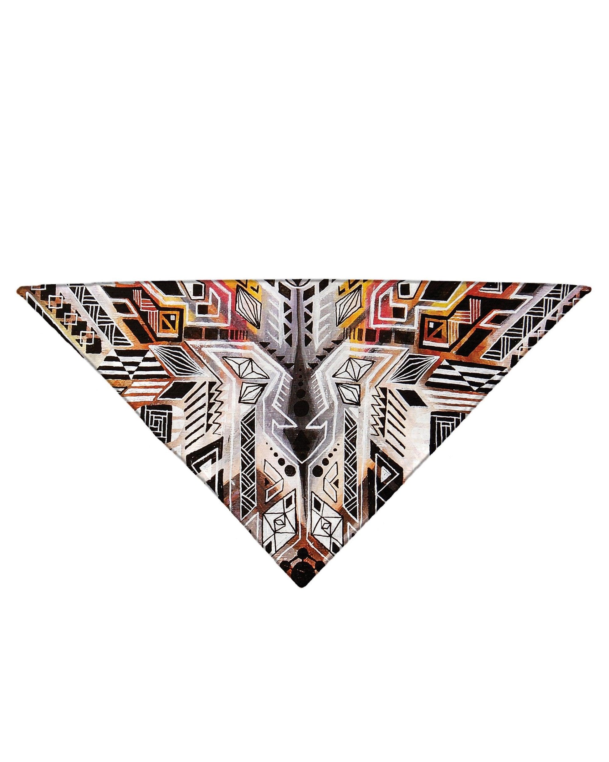 Diagonally folded psychedelic alien tech printed headband.