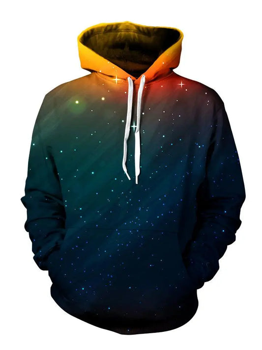 Starry setting sun all over print pullover hoodie with white strings