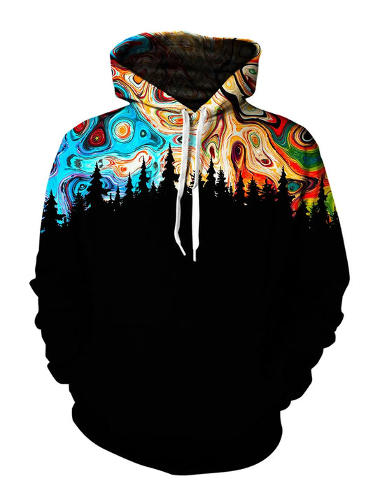 marble painted sky and tree skyline hoodie