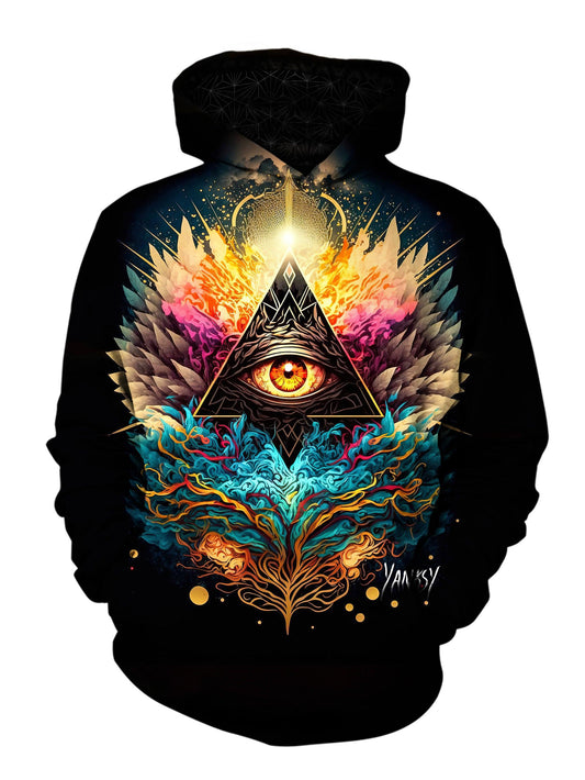 Stay warm and stylish at your next festival or rave with this comfortable pullover hoodie