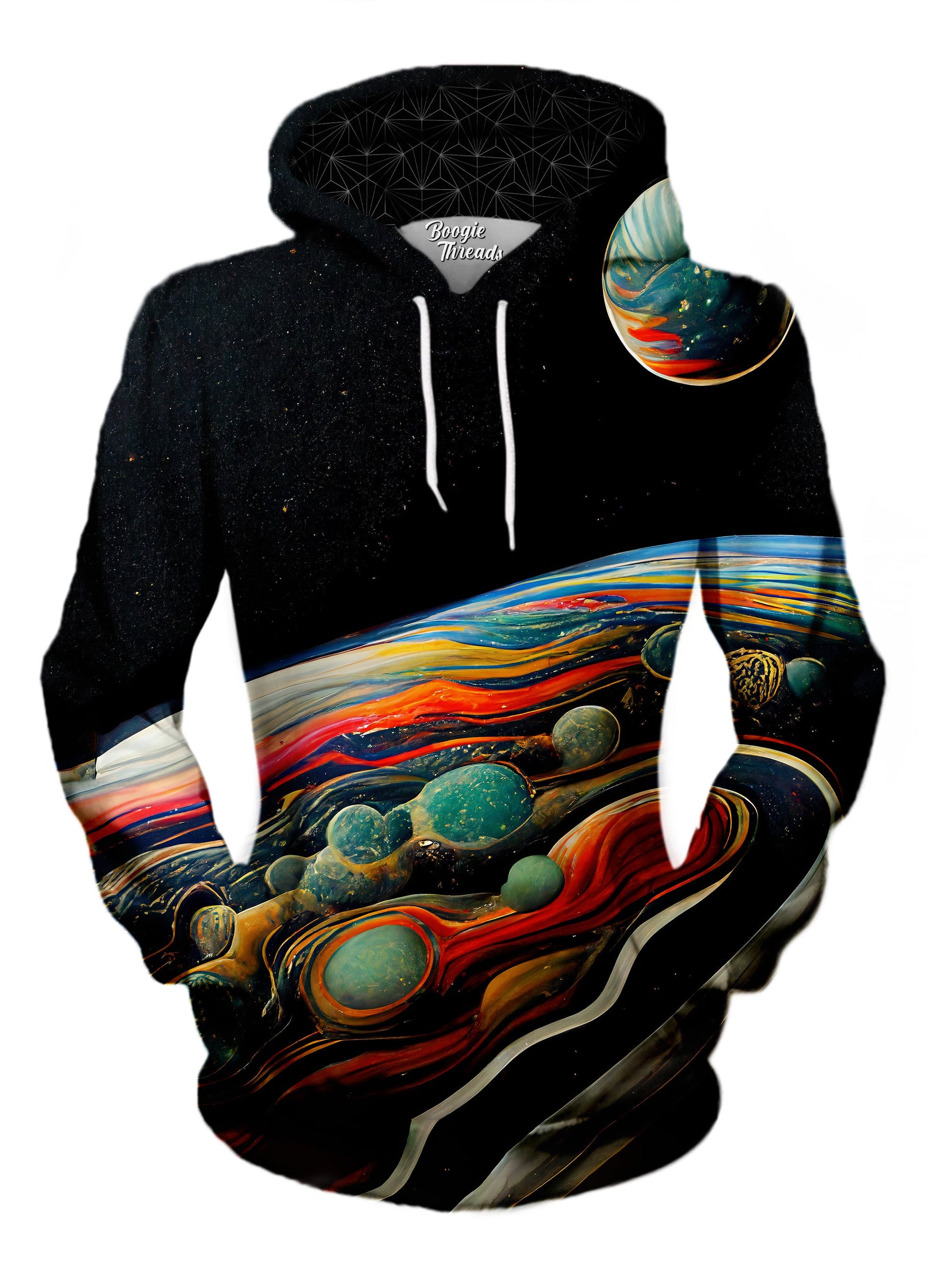 womens hoodie front view of space hoodie - festival fashion clothing