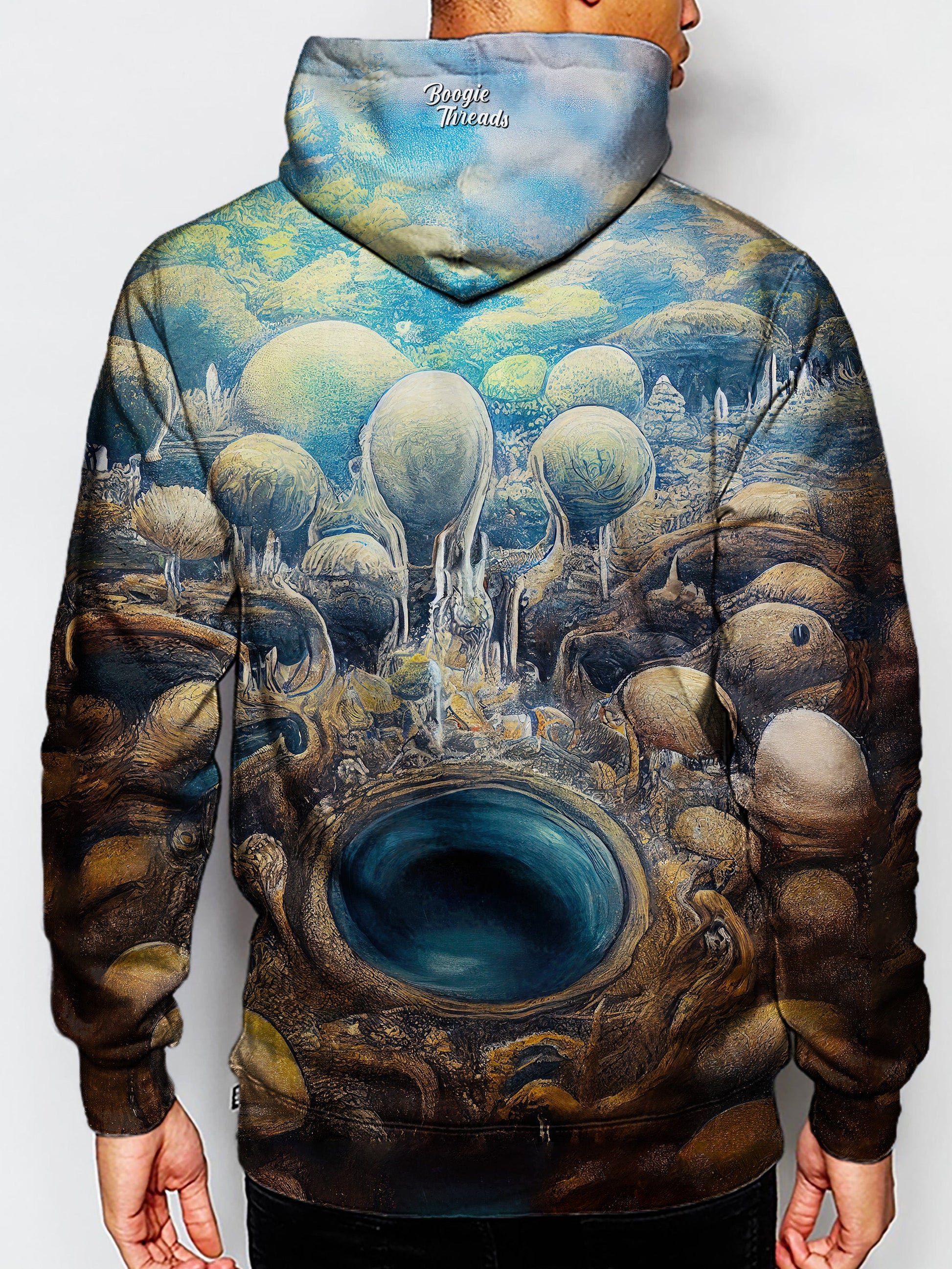man wearing boogie threads space hoodie