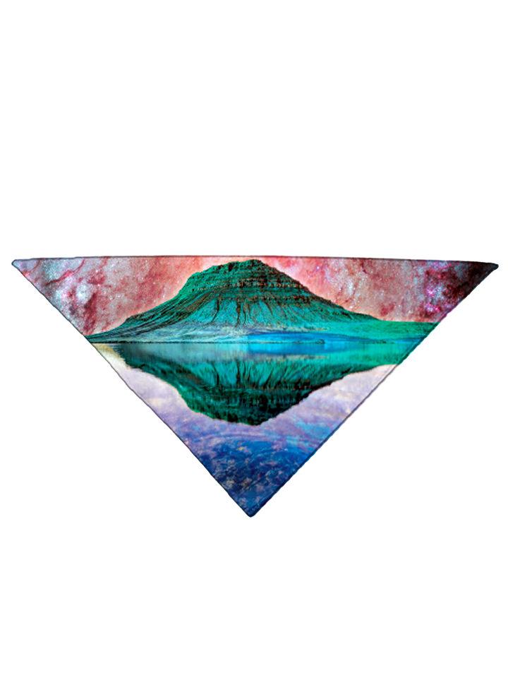 Diagonally folded psychedelic space nature printed headband.