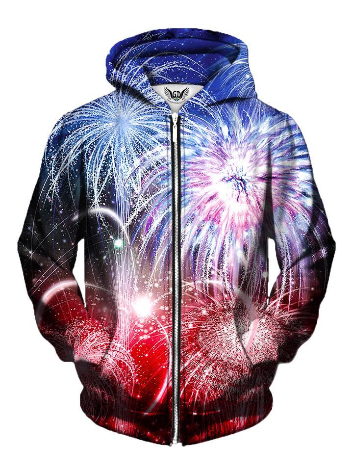 Amazing Blue And Red Fireworks Zip Up Hoodie