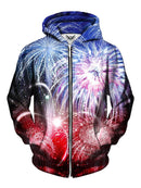 Amazing Blue And Red Fireworks Zip Up Hoodie