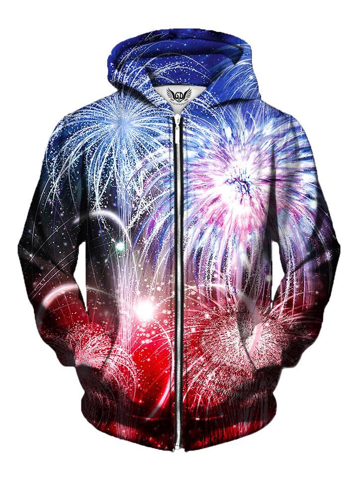 Amazing Blue And Red Fireworks Zip Up Hoodie