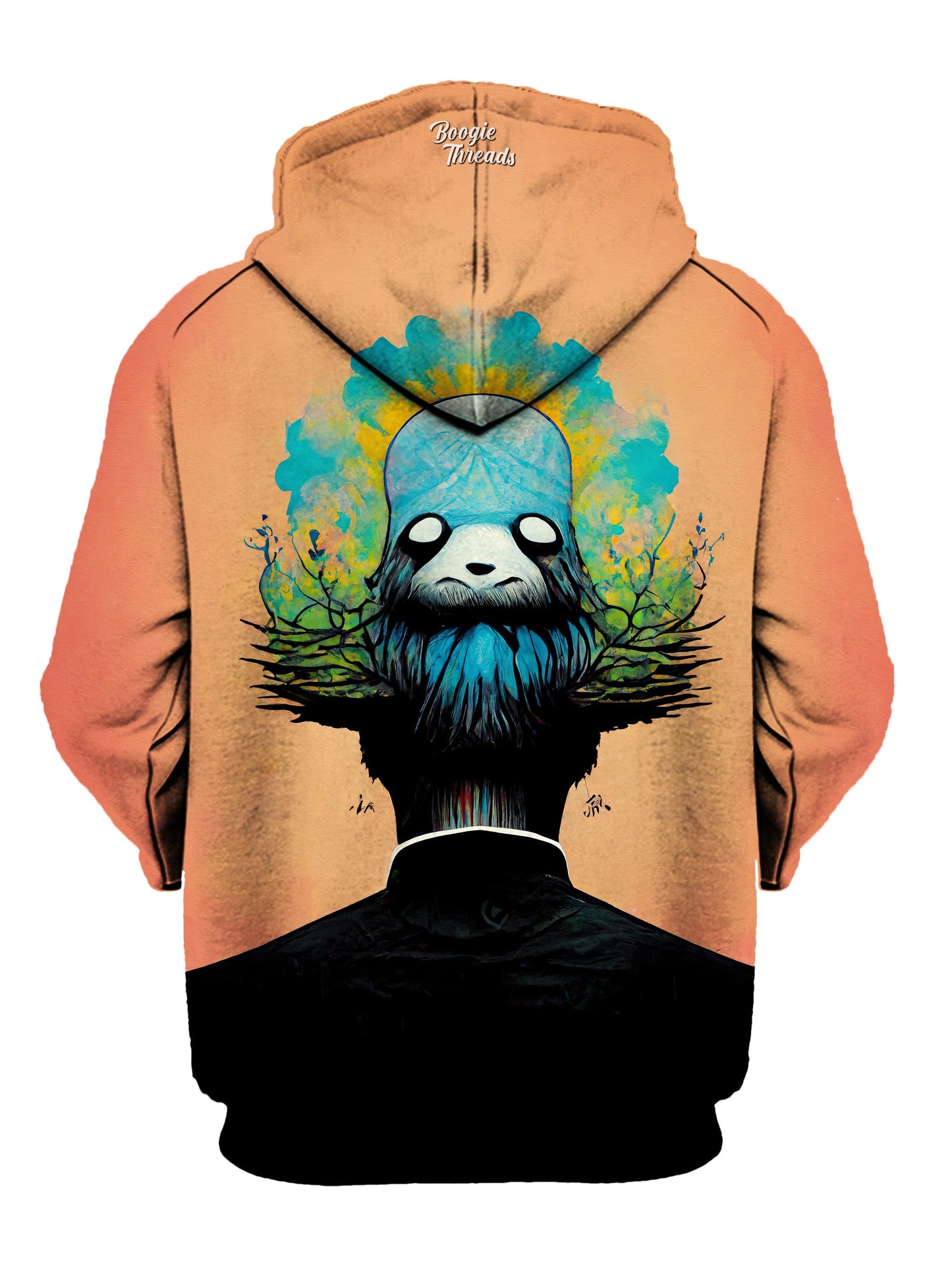 trippy alex pardee artwork printed on a pullover hoodie - bright blue and orange