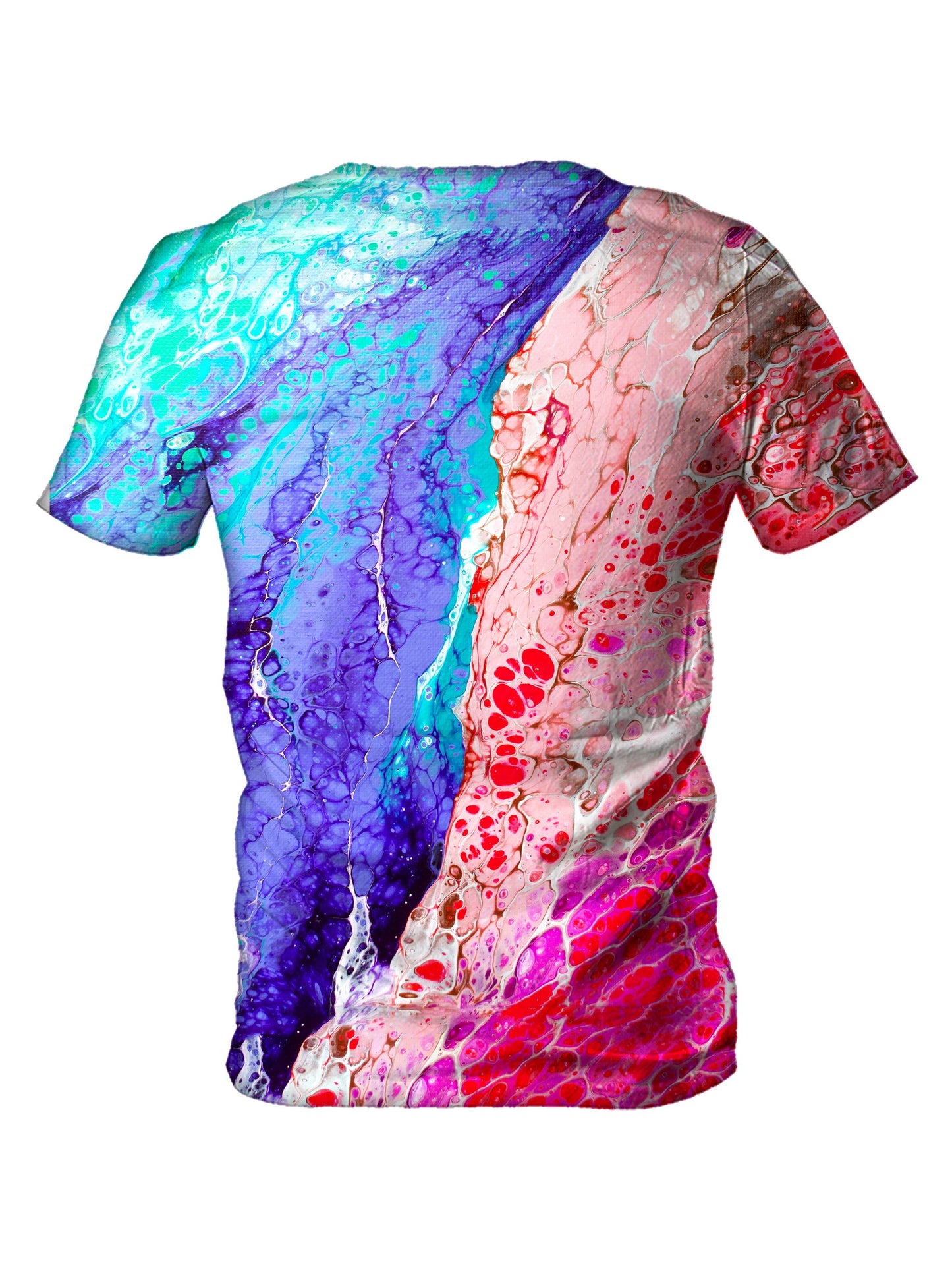 Back view of all over print psychedelic marbled paint t shirt by Gratefully Dyed Apparel. 