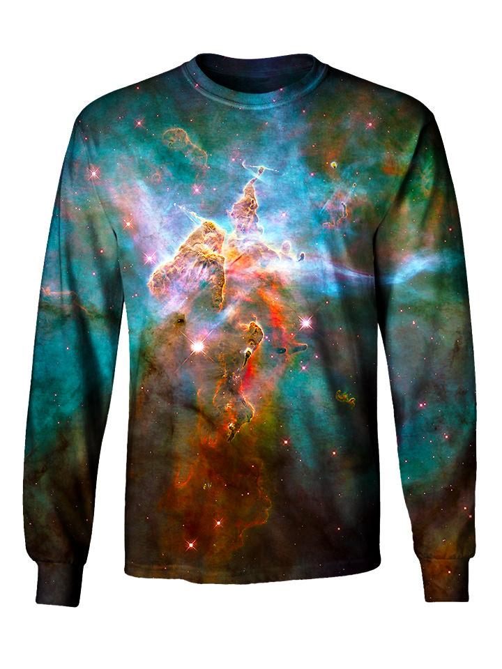 Gratefully Dyed Apparel rainbow nebula galaxy unisex long sleeve front view.