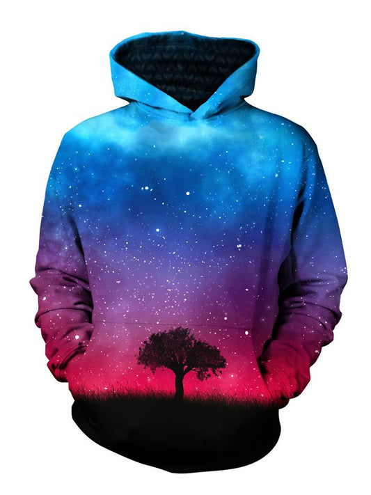 Pink and Blue Space Stringless Pullover Hoodie Front View