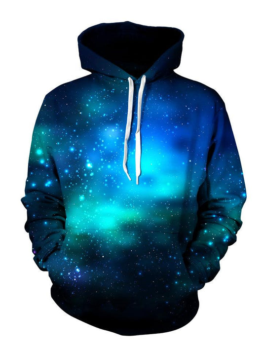 Deep Blue Space Pullover Hoodie With White Strings Front View