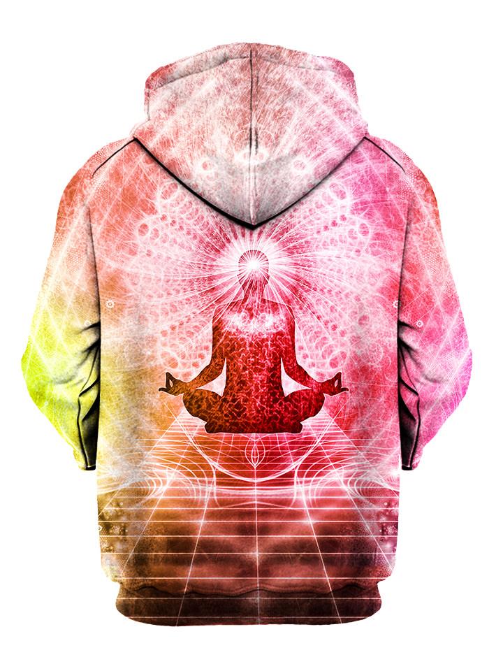 Pink enlightened being meditating pullover hoodie back view