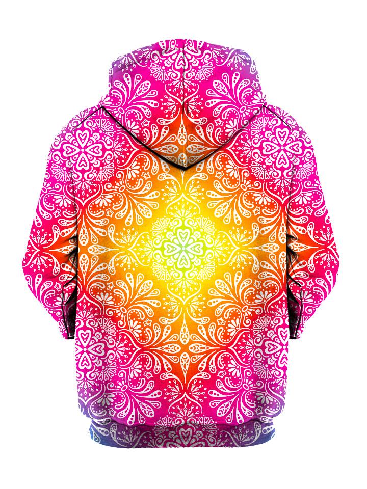 Colorful pink and yellow flower pullover hoodie back view