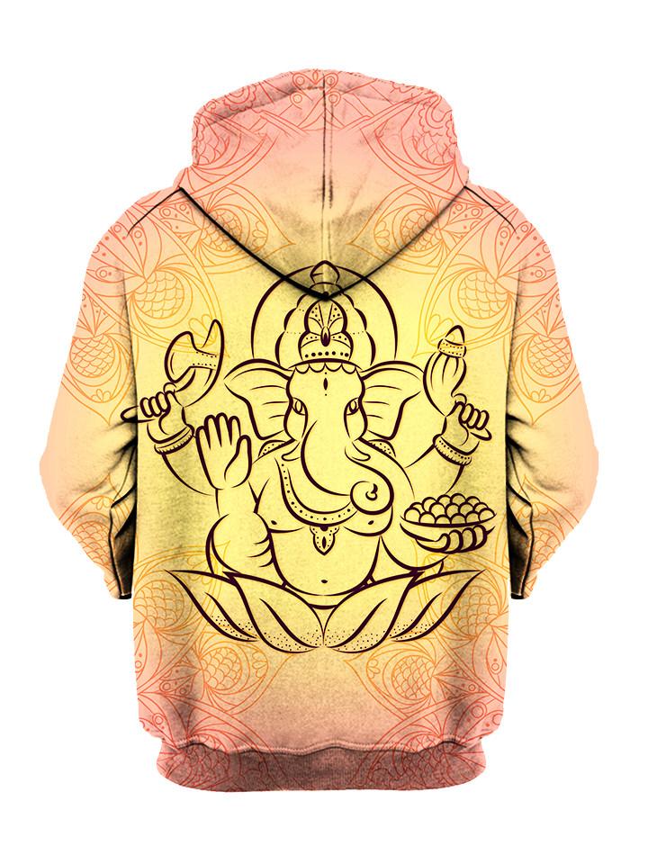 Ganesha on Peach Colored Pullover Hoodie Back View