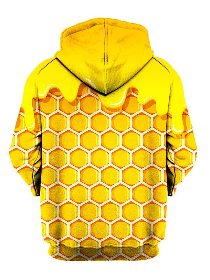Yellow honeycomb all over print pullover hoodie back view