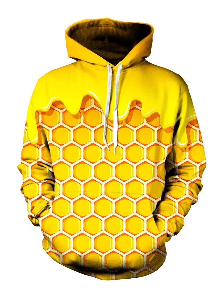 Yellow honeycomb all over print pullover hoodie front view