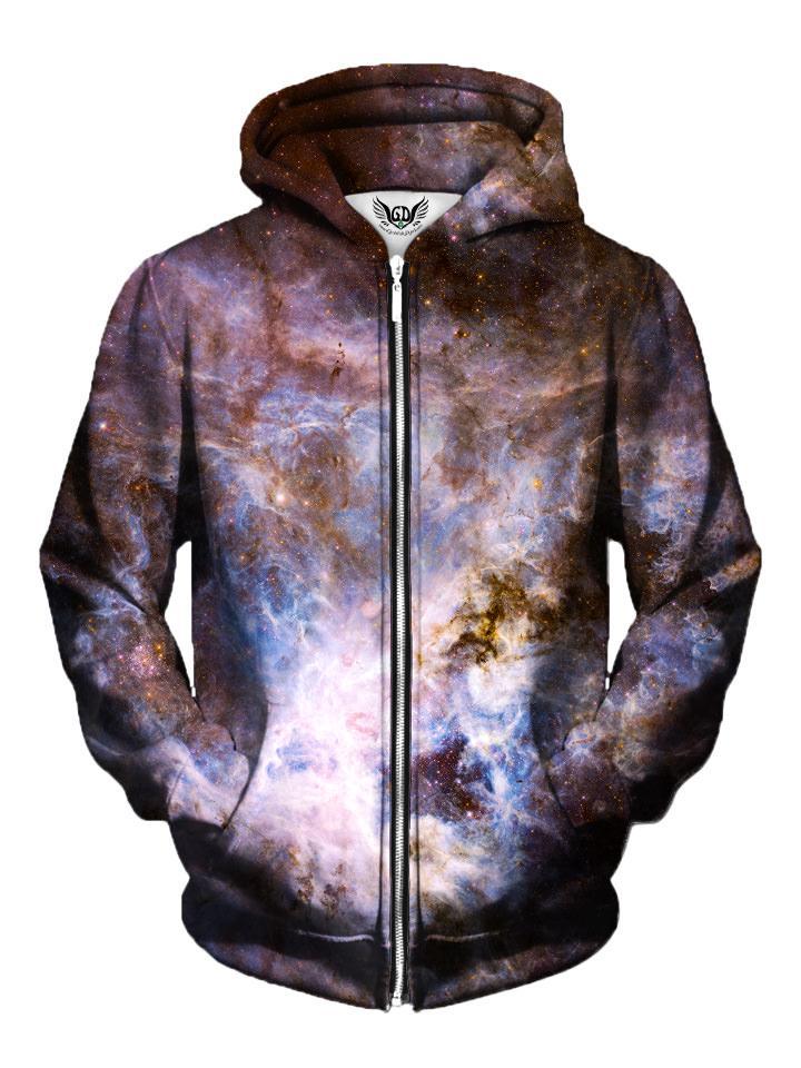 Light Blue And Brown Interstellar Space Zip Up Hoodie
