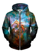 Vivid Teal and Brown Space Zip Up Hoodie