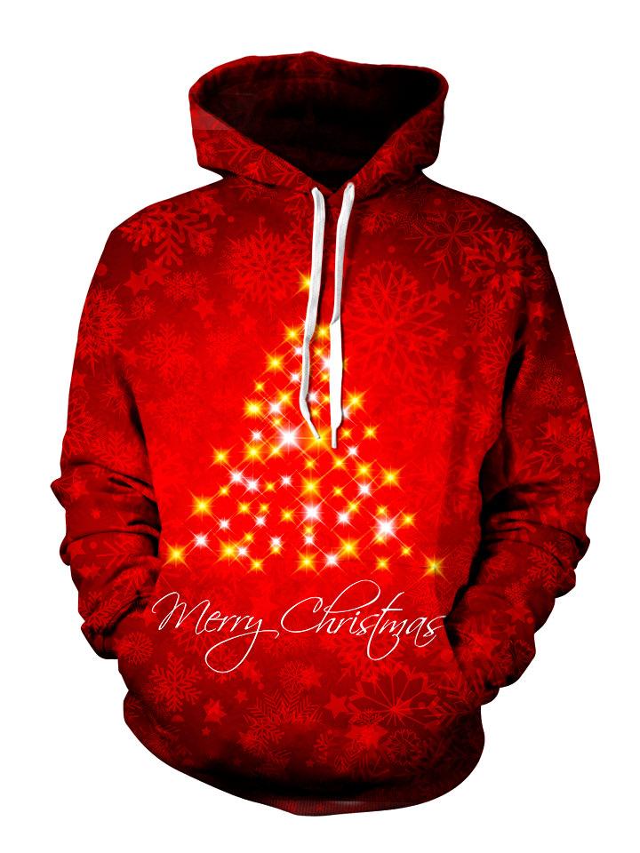 Beautiful Red Sparkly Christmas Tree Pullover Hoodie Front View