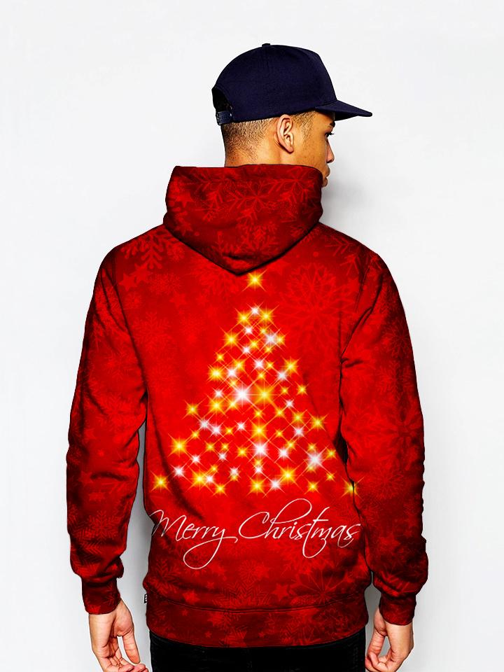 Red Sparkly Christmas Tree Pullover Hoodie