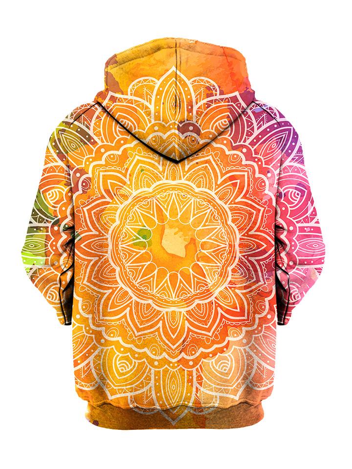 Colorful Mandala Flower Pullover Hoodie Back View