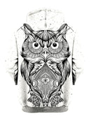 Trippy Black And White Owl Pullover Hoodie Back View