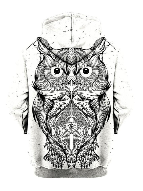 Trippy Black And White Owl Pullover Hoodie Back View