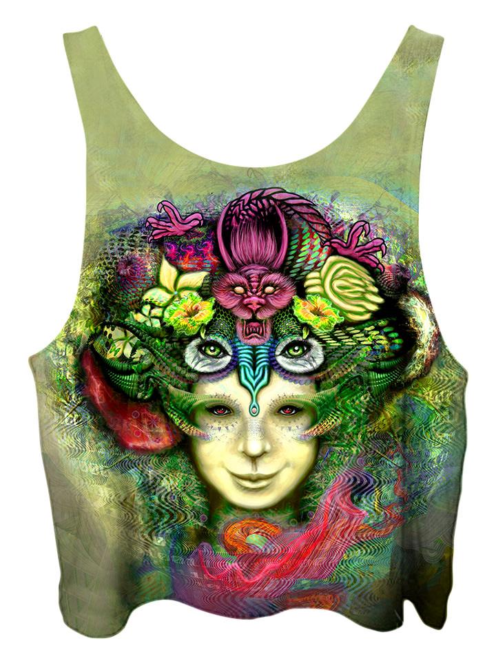 All over print psychedelic visionary art cropped top by Gratefully Dyed Apparel back view.