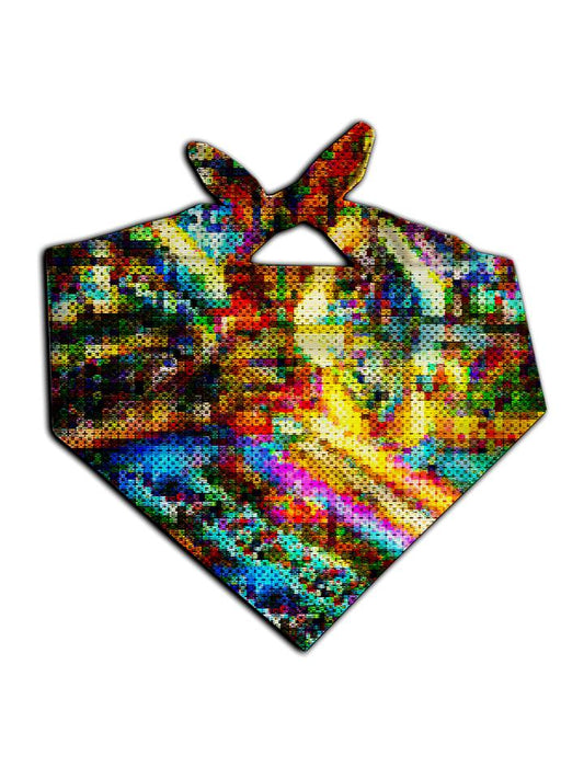 All over print rainbow blotter art bandana by GratefullyDyed Apparel tied neck scarf view.
