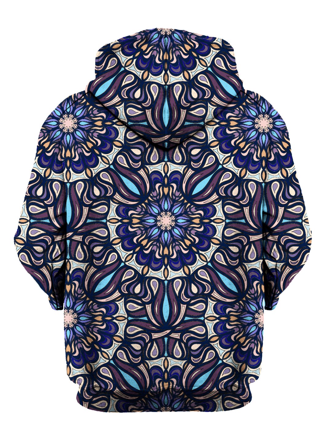 Back view of all over print psychedelic sacred geometry hoody by Gratefully Dyed Apparel. 