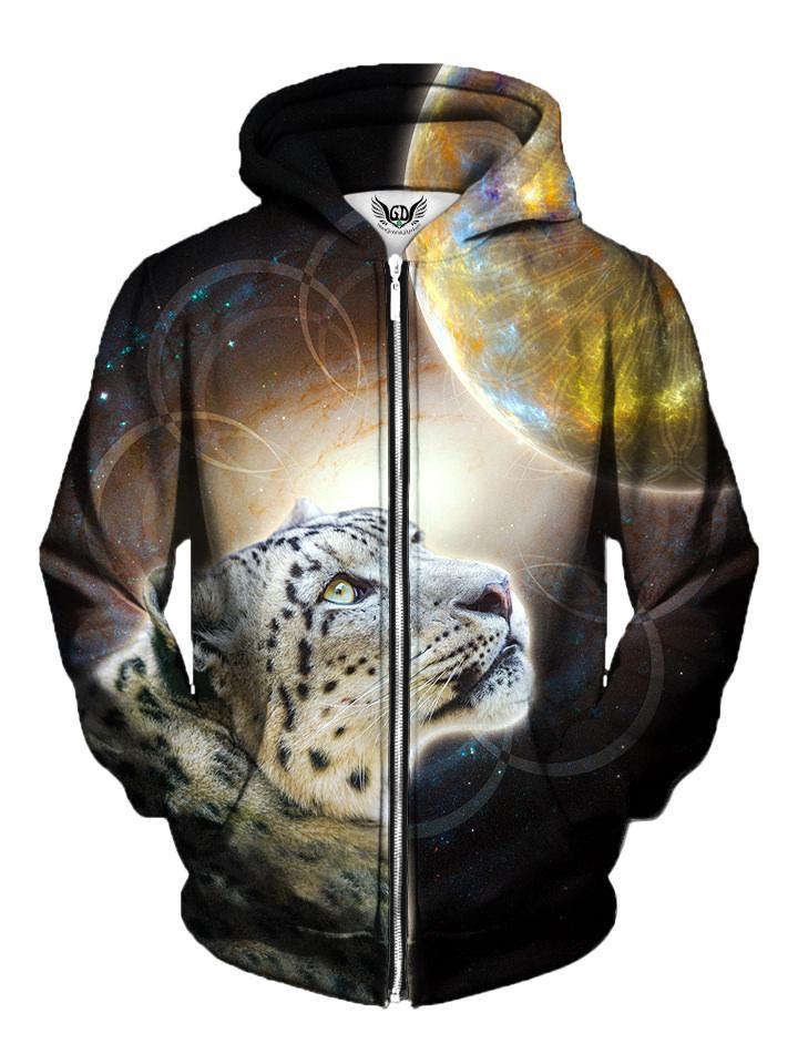 Trippy Leopard In Space Zip Up Hoodie Front View