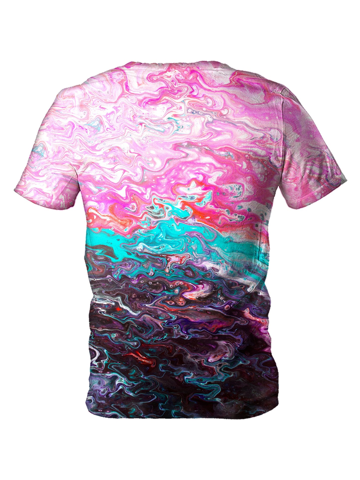 Back view of all over print psychedelic marbling t shirt by Gratefully Dyed Apparel. 