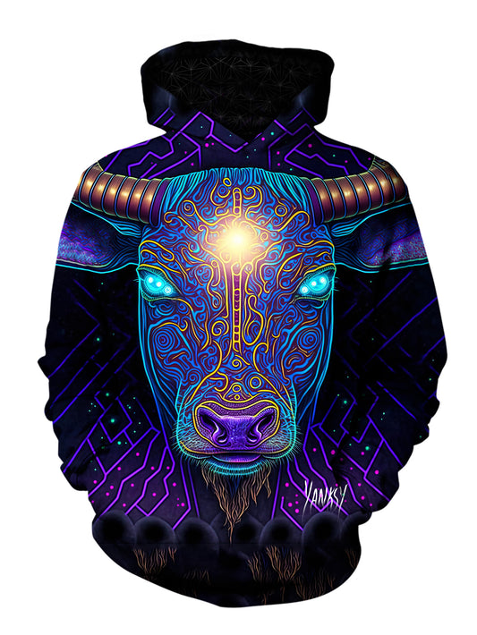 Stay warm and stylish at your next festival or rave with this comfortable pullover hoodie