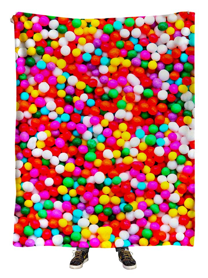 Hanging view of all over print rainbow candy sprinkles blanket by GratefullyDyed Apparel.