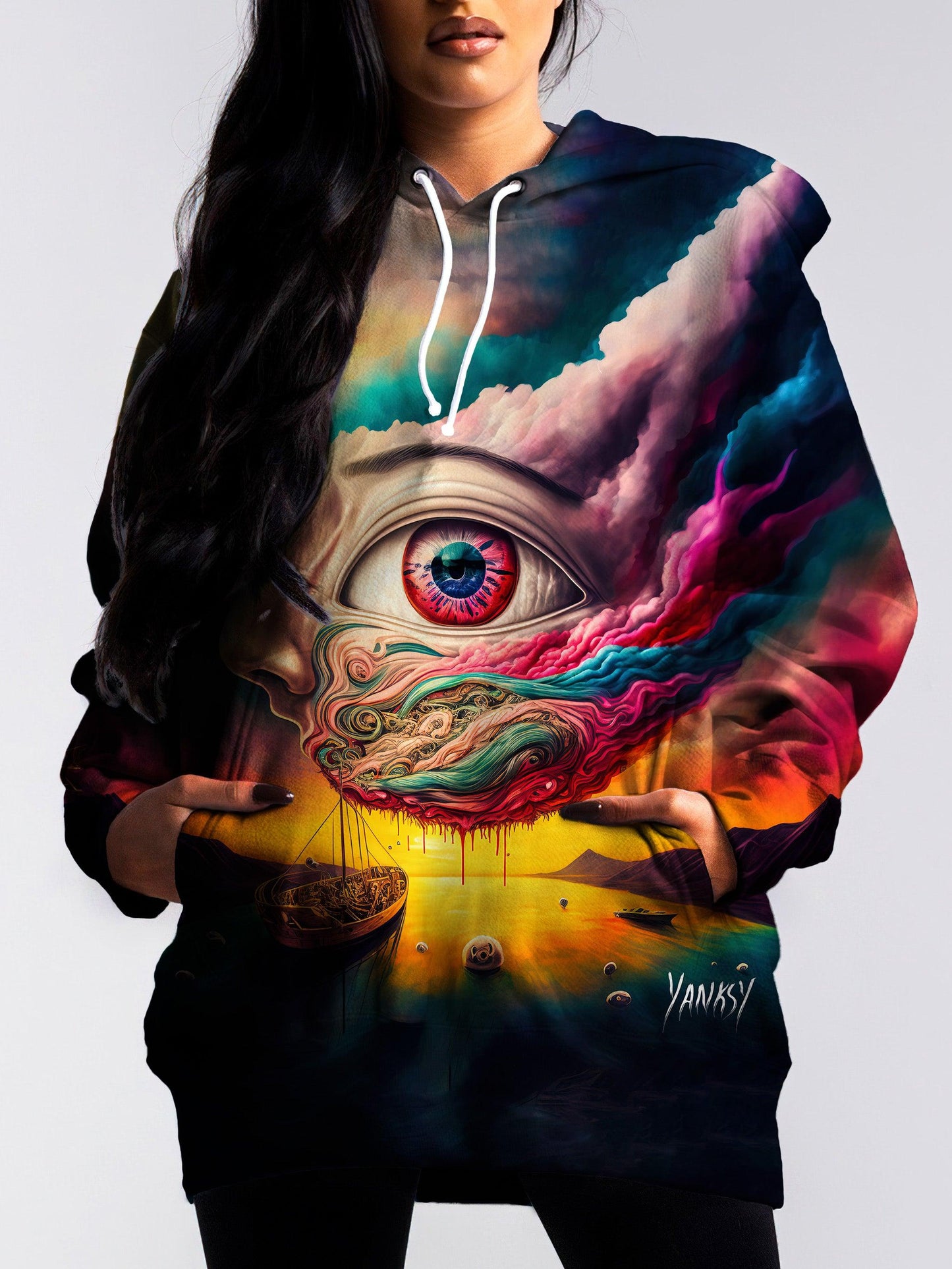 Make a splash with this bold and colorful psychedelic sublimation pullover hoodie