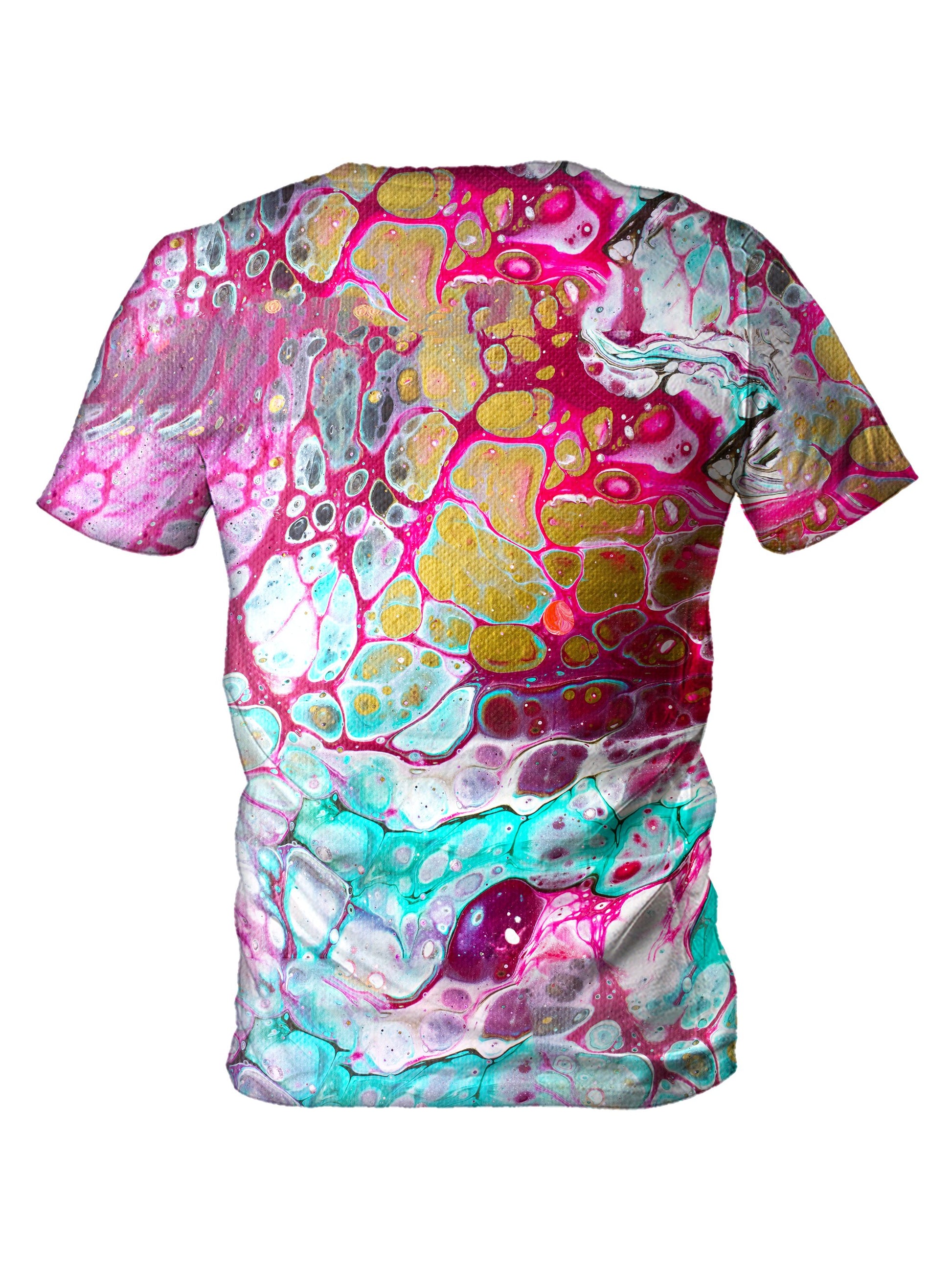 Back view of all over print psychedelic marble painting t shirt by Gratefully Dyed Apparel. 