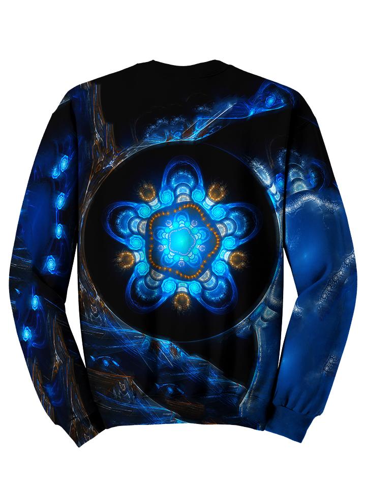 Back view of psychedelic sacred geometry pullover sweat shirt. 