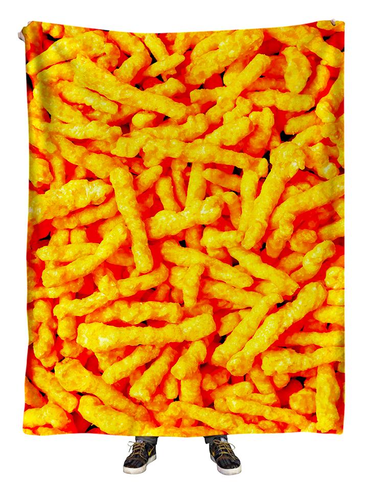 Hanging view of all over print orange cheetos galaxy blanket by GratefullyDyed Apparel.