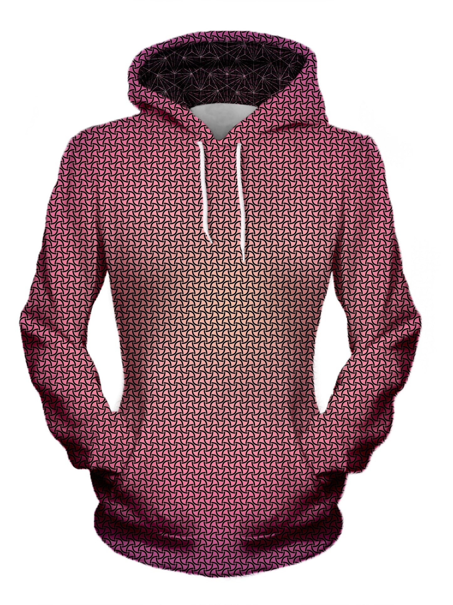 womens front view of pink and yellow fade pattern hoodie