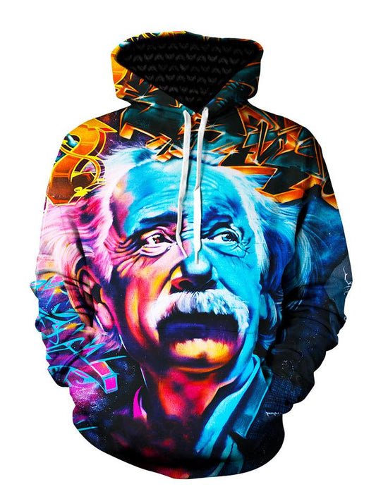 Colorful Albert Einstein Pullover Hoodie Front View