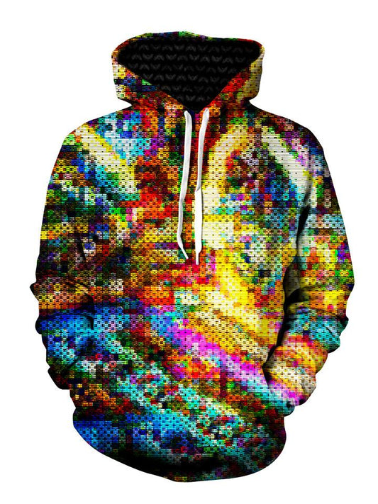 Multi Colored Dotted Pullover Hoodie Front View, With white strings