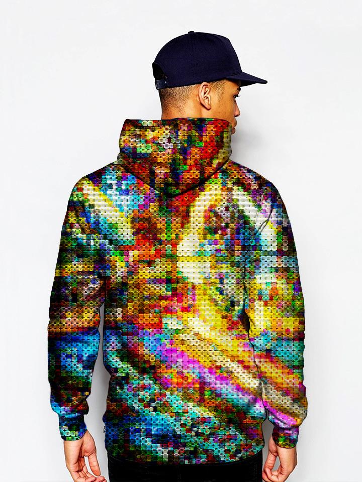 Model In Multi Colored Dotted Pullover Hoodie Back View