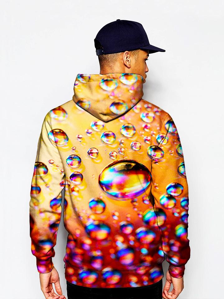 Model In Yellow Orange Bubbles Pullover Hoodie Back View