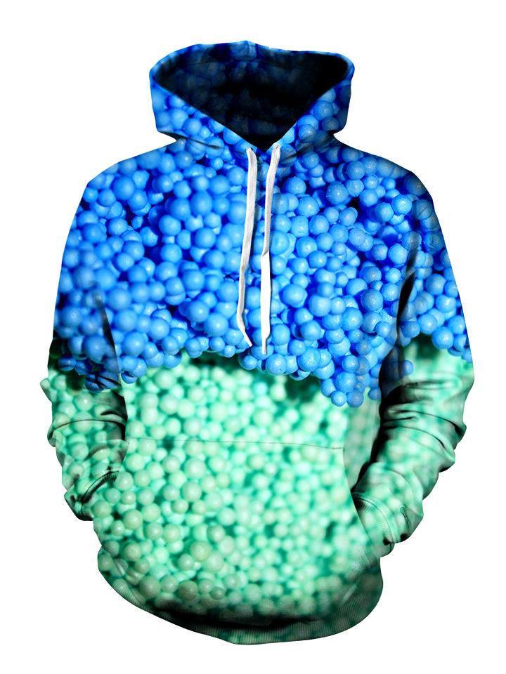 Blue Dippin Dots All Over Print Pullover Hoodie With White Strings, Front View