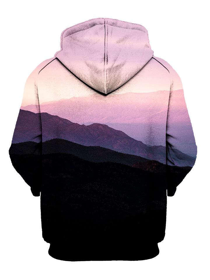 Mountain sunrise landscape all over print pullover hoodie back view