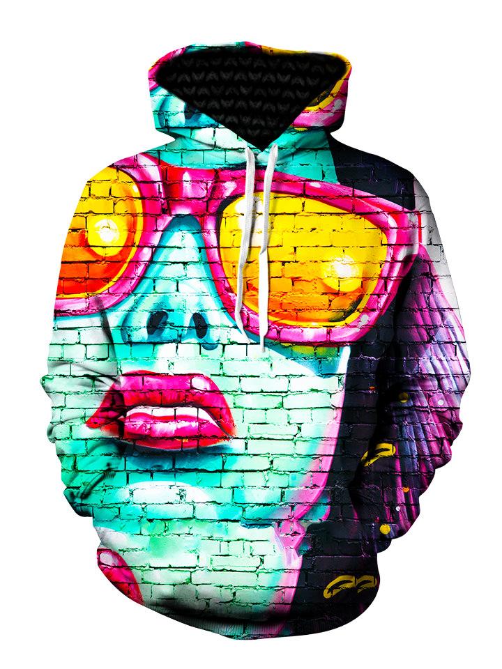 Urban mural on brick print pullover hoodie