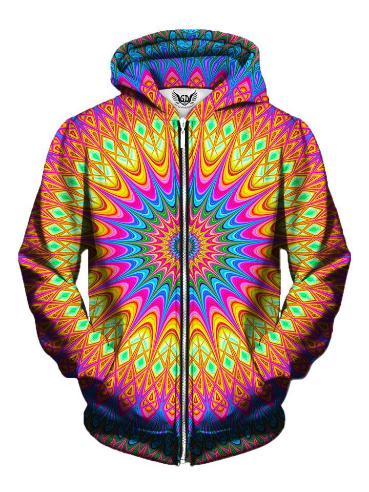 Trippy Bright Colorful Neon Zip Up Hoodie