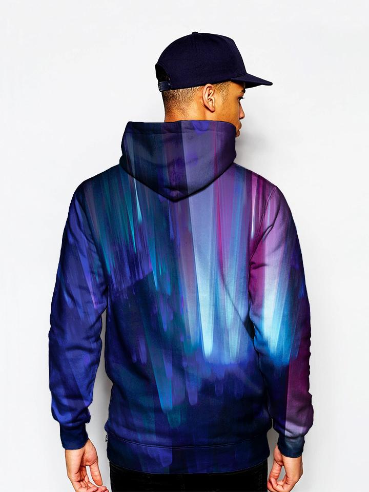 Model In Multi Colored Psychedelic Pullover Hoodie Back View